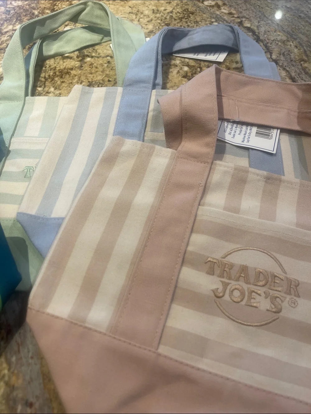 Trader Joe's Assorted Striped Reusable Market Bags - Pink, Green, Blue